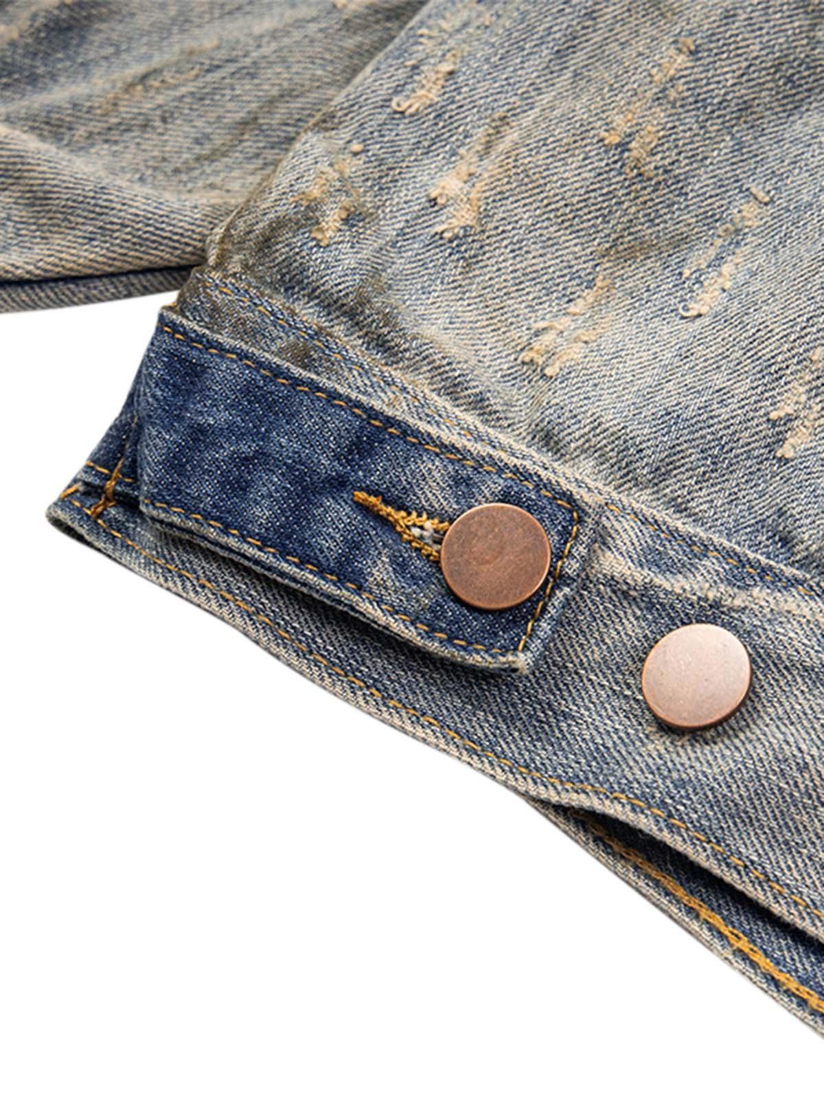 Mud-Dyed Distressed Rhinestone Denim Jacket