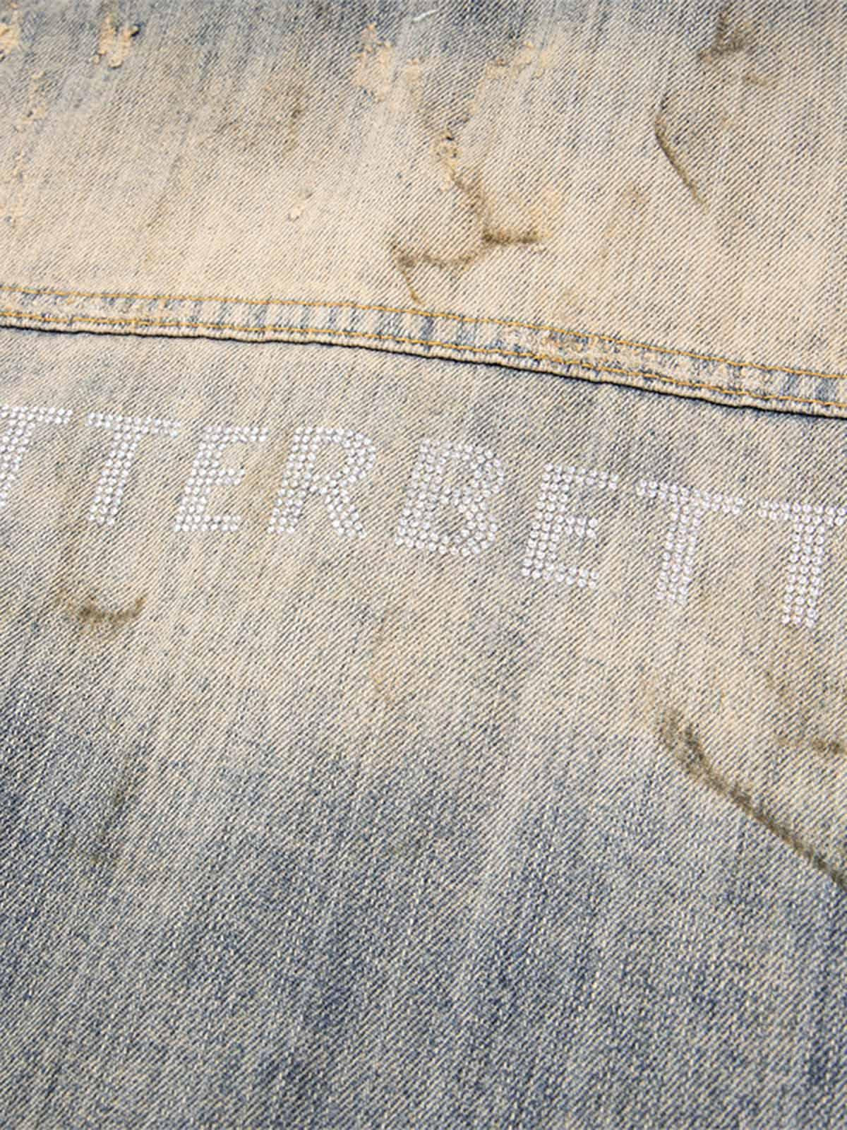 Mud-Dyed Distressed Rhinestone Denim Jacket