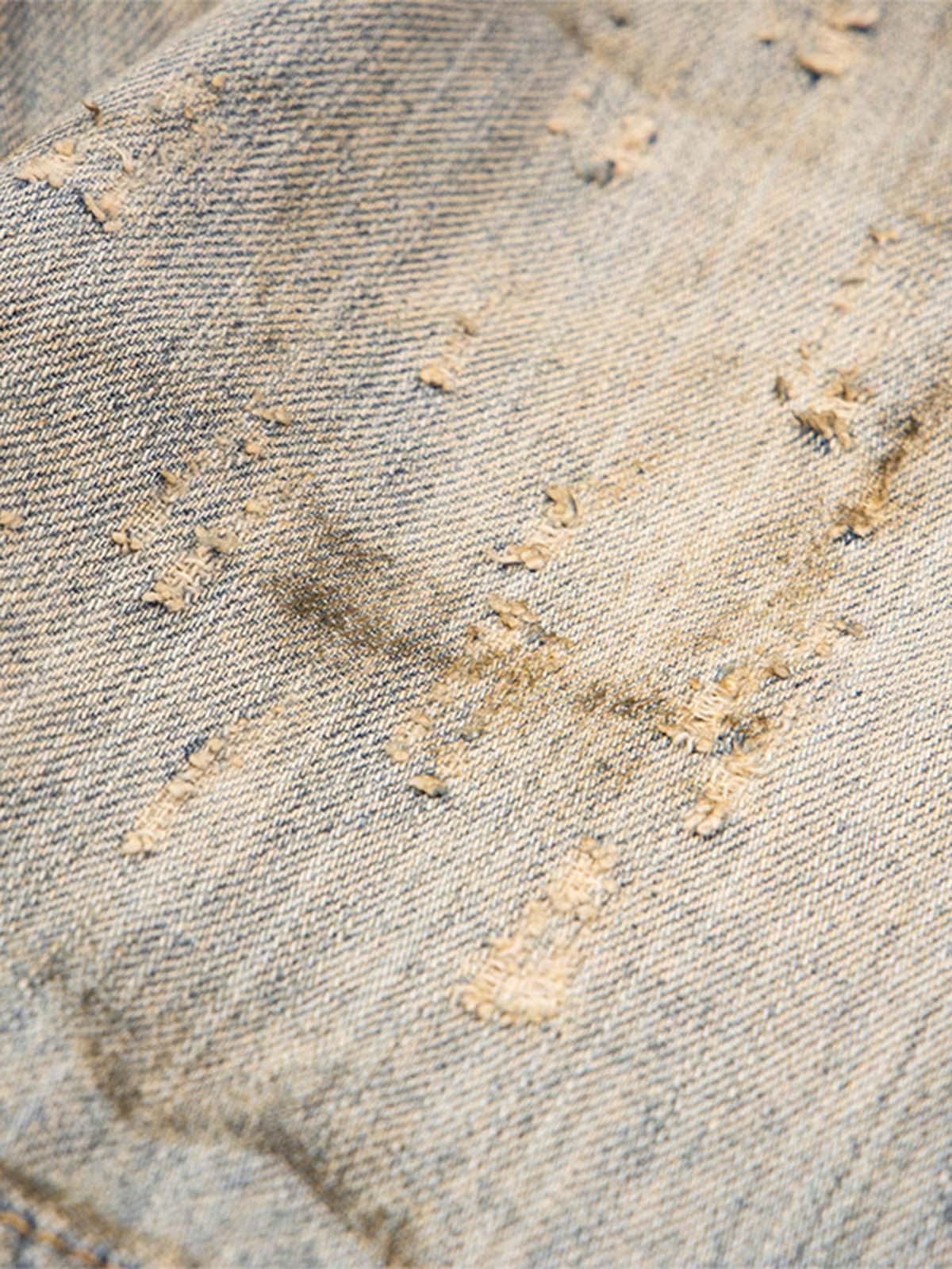 Mud-Dyed Distressed Rhinestone Denim Jacket