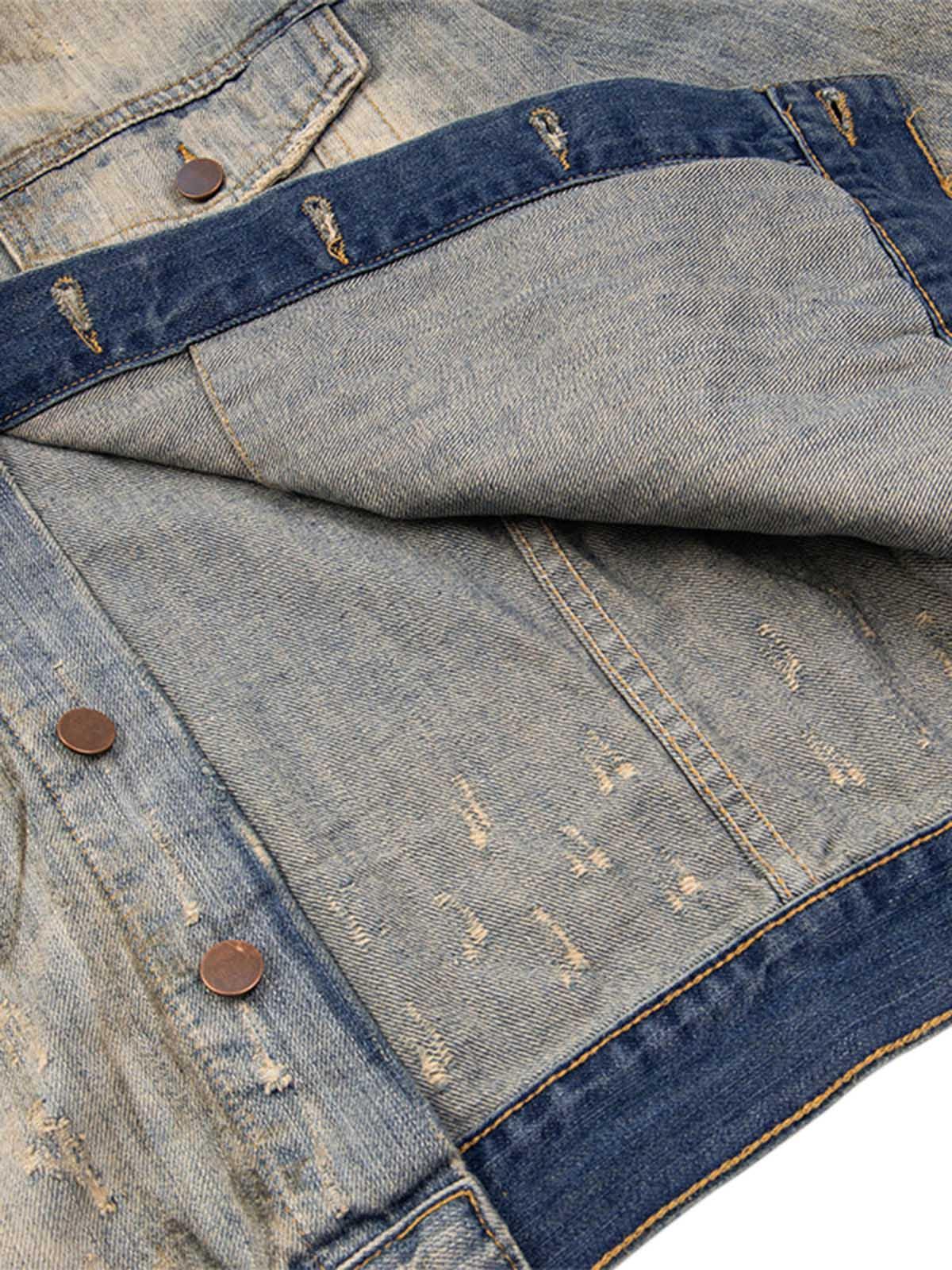 Mud-Dyed Distressed Rhinestone Denim Jacket