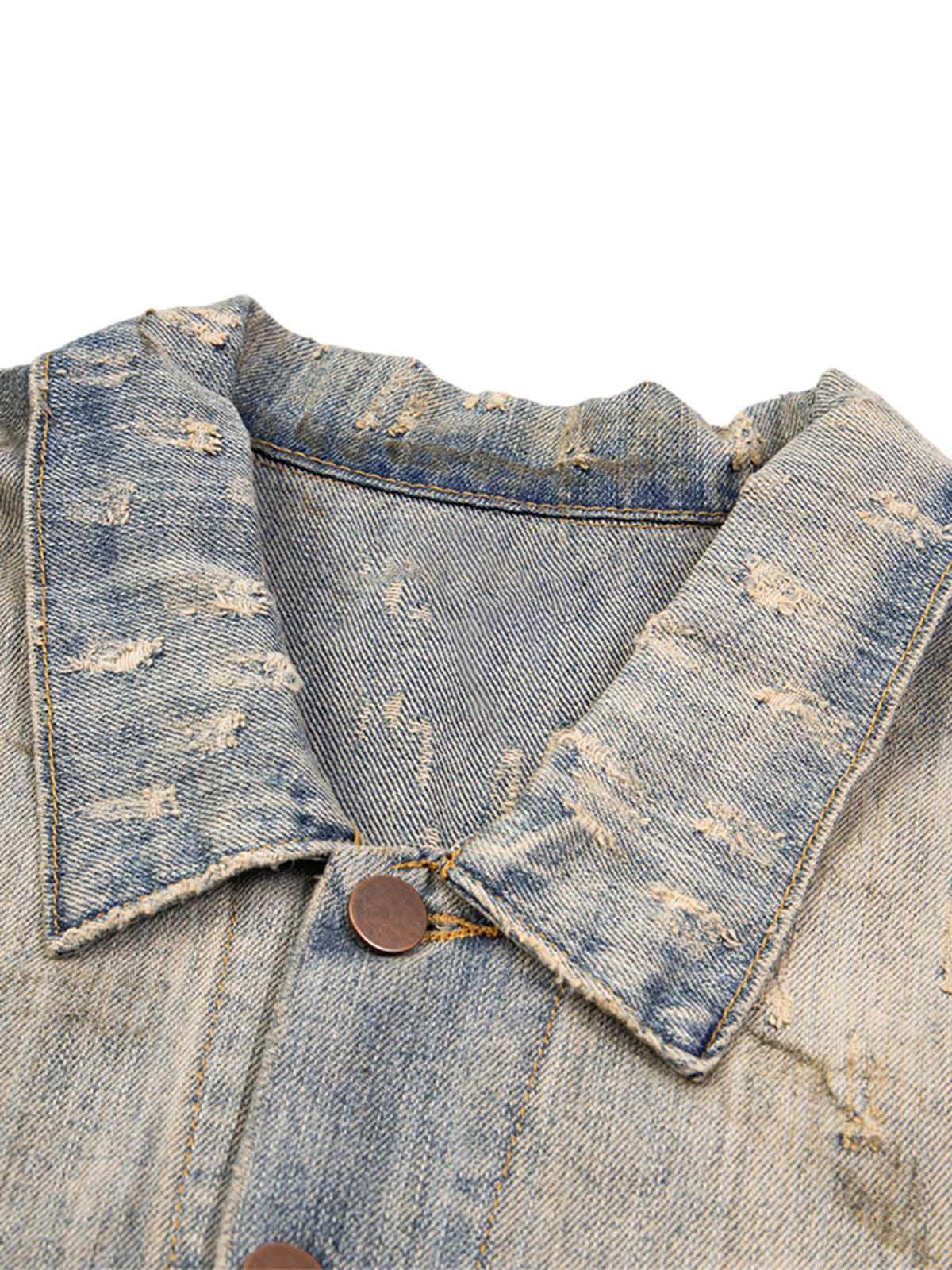 Mud-Dyed Distressed Rhinestone Denim Jacket