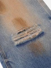 Mud Dyeing Distressed Jeans