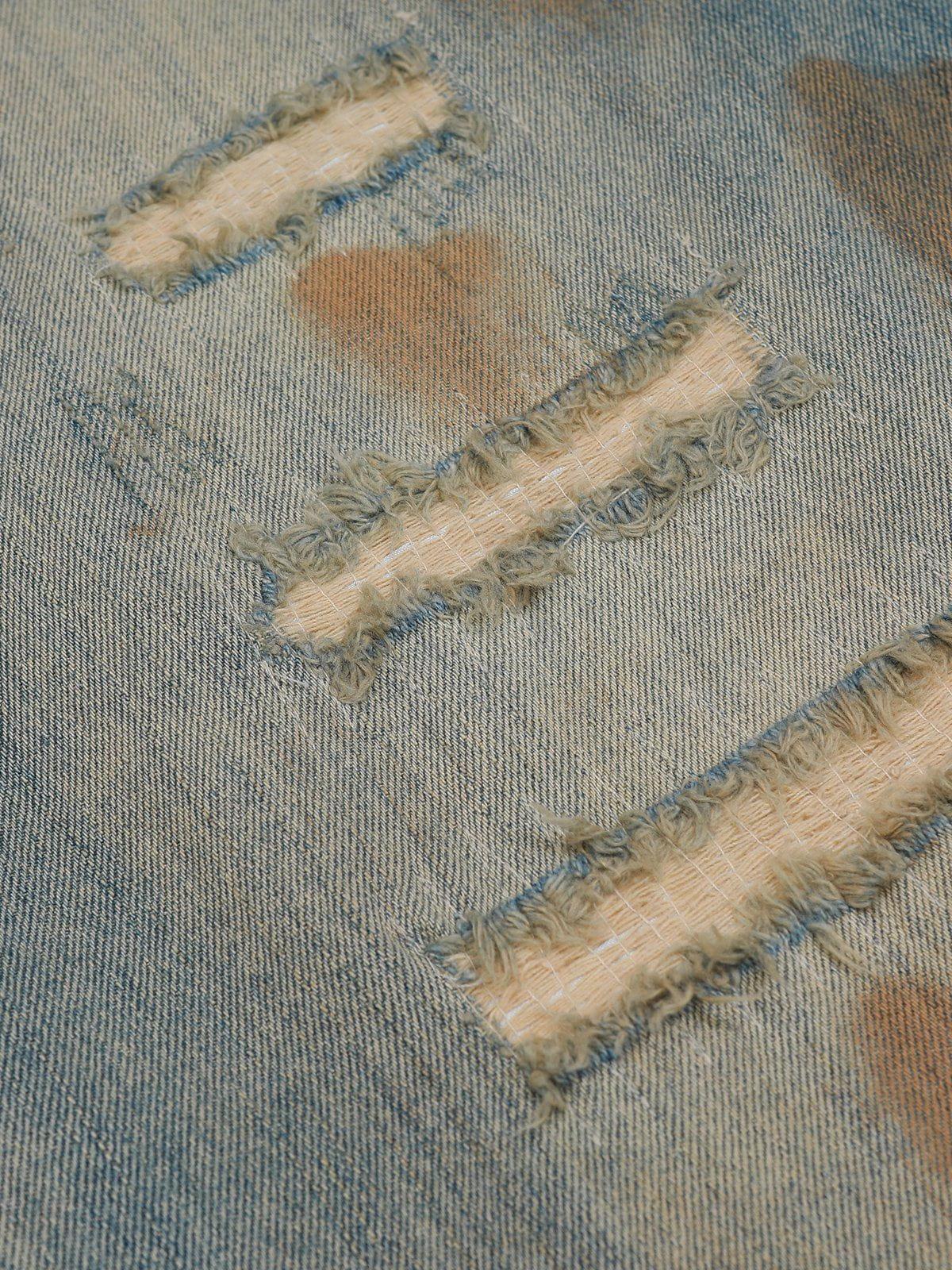 Mud Dyeing Distressed Vintage Fade Jeans