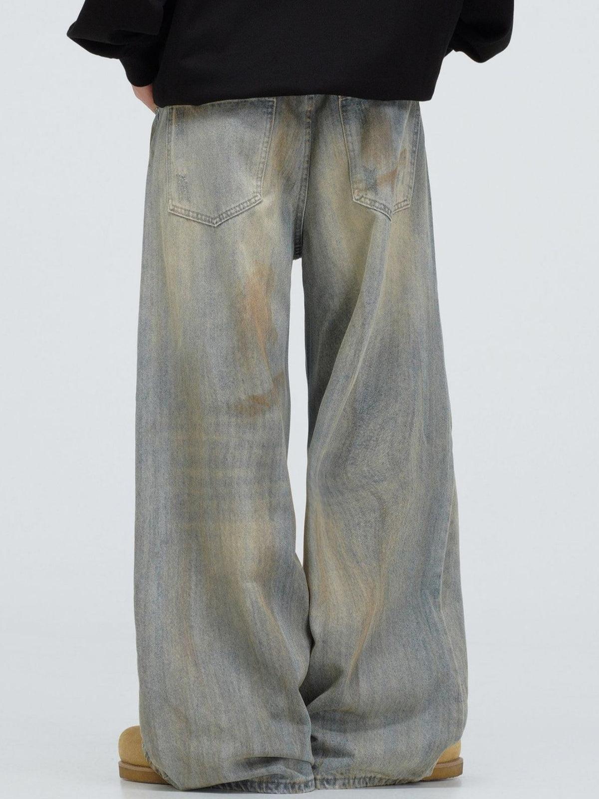 Mud Dyeing Distressed Vintage Fade Jeans