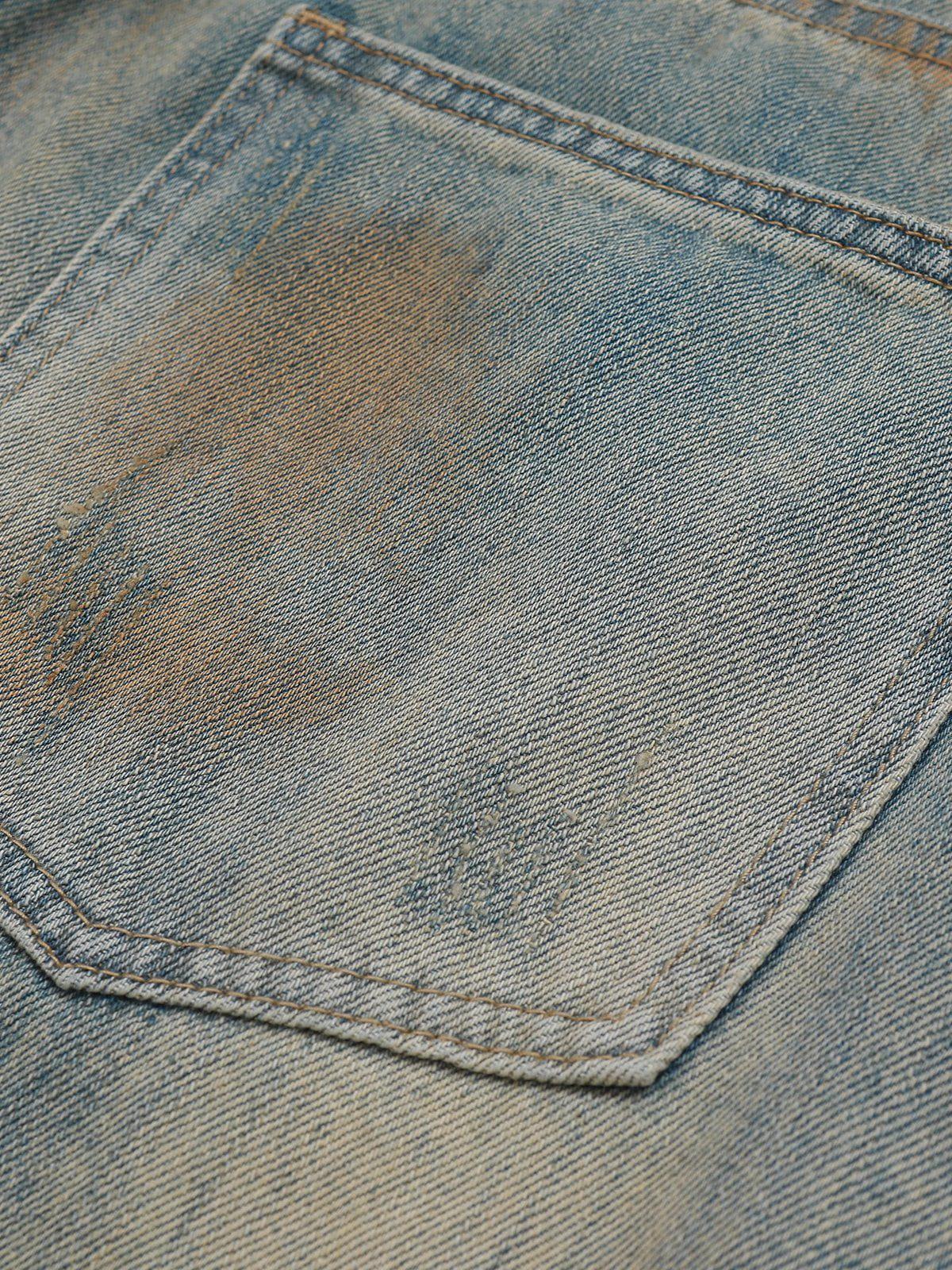 Mud Dyeing Distressed Vintage Fade Jeans