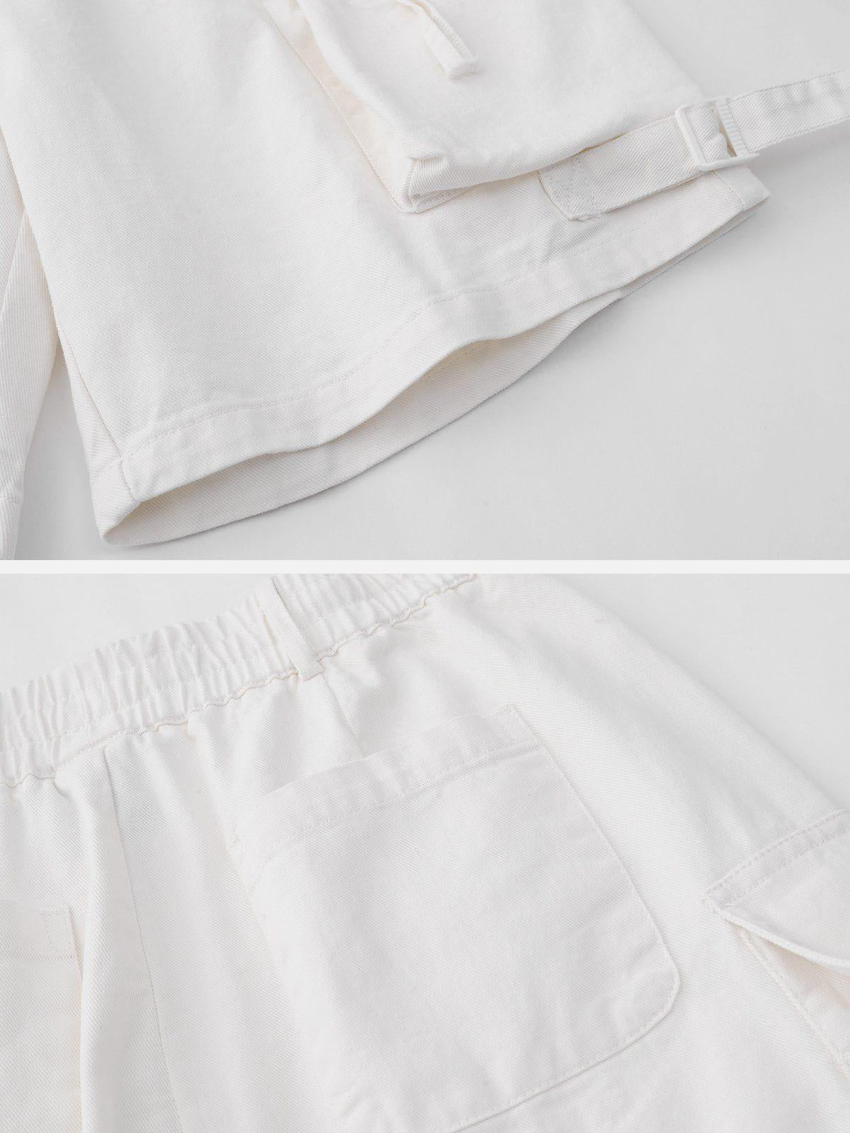 Multi-Pocket Cargo Solid Drawstring Shorts
