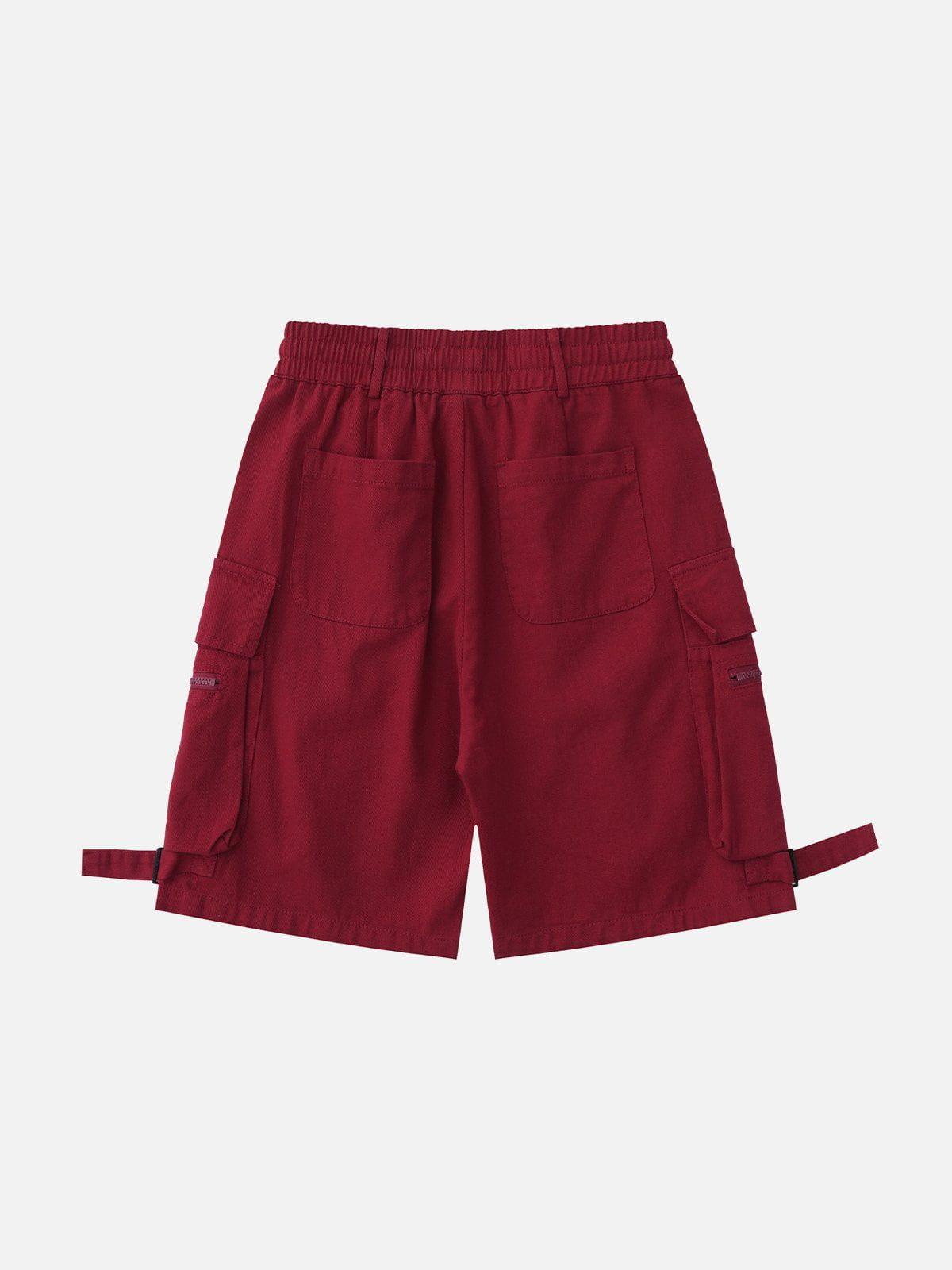 Multi-Pocket Cargo Solid Drawstring Shorts