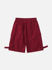 Multi-Pocket Cargo Solid Drawstring Shorts