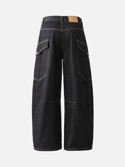 Multi-Pocket Deconstructed Washed Barrel Cargo Jeans
