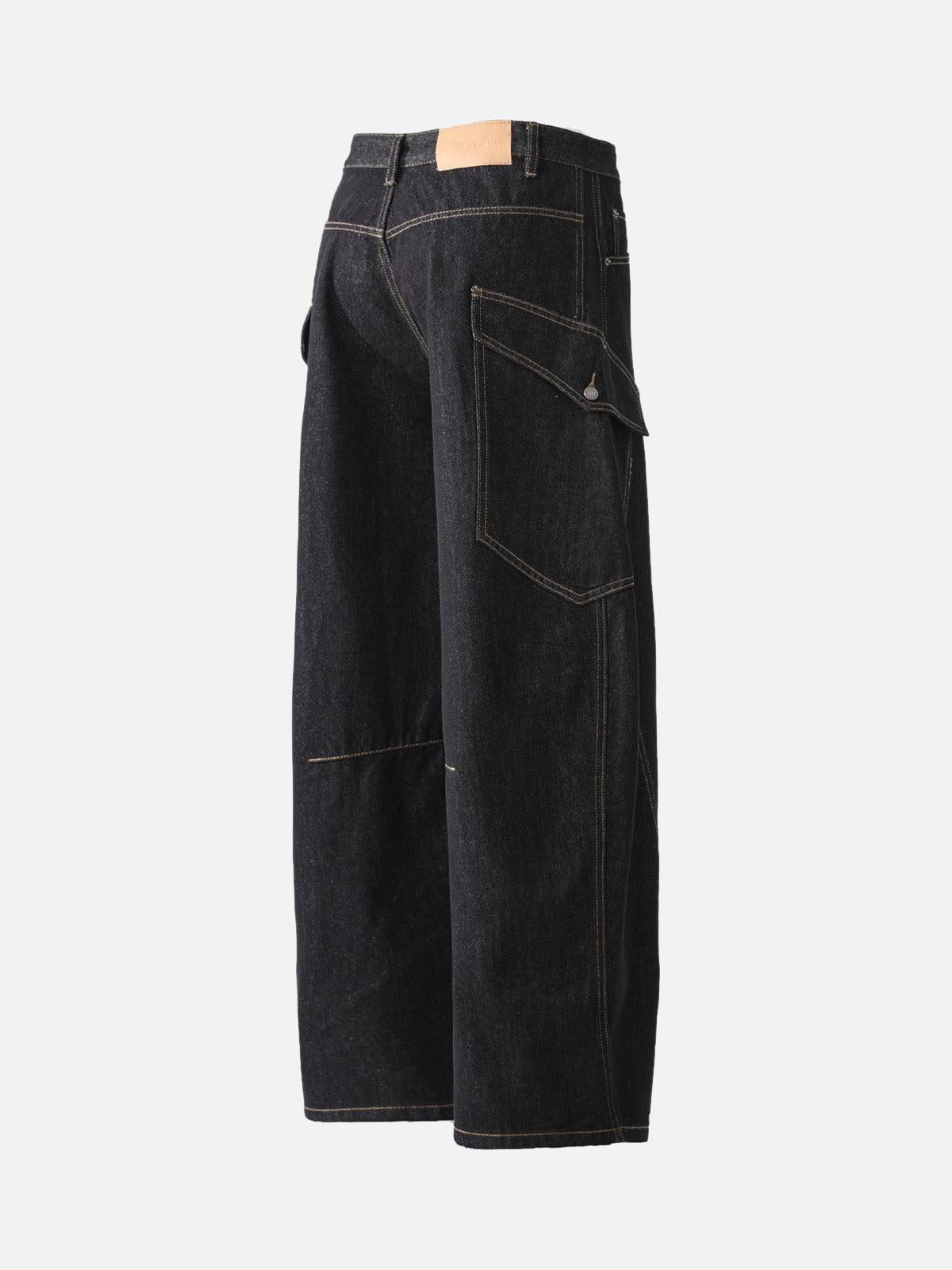 Multi-Pocket Deconstructed Washed Barrel Cargo Jeans
