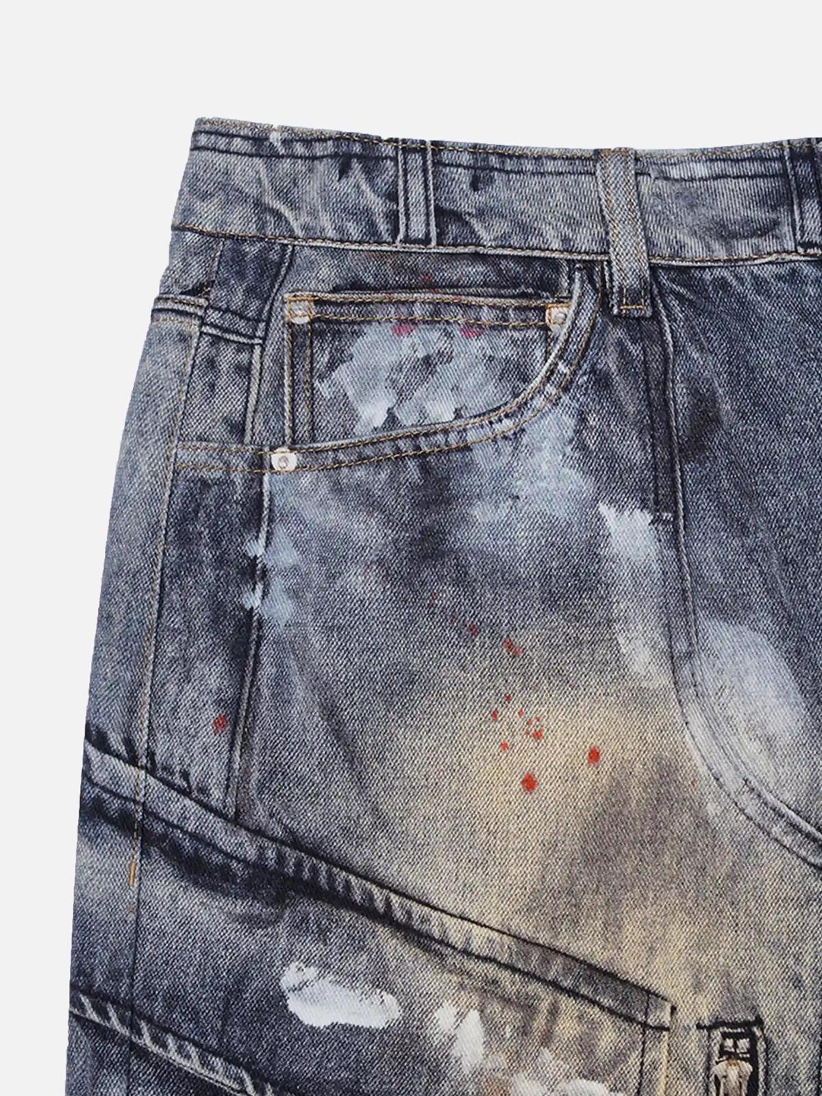 Multi-Pocket Dirty Overalls Jeans