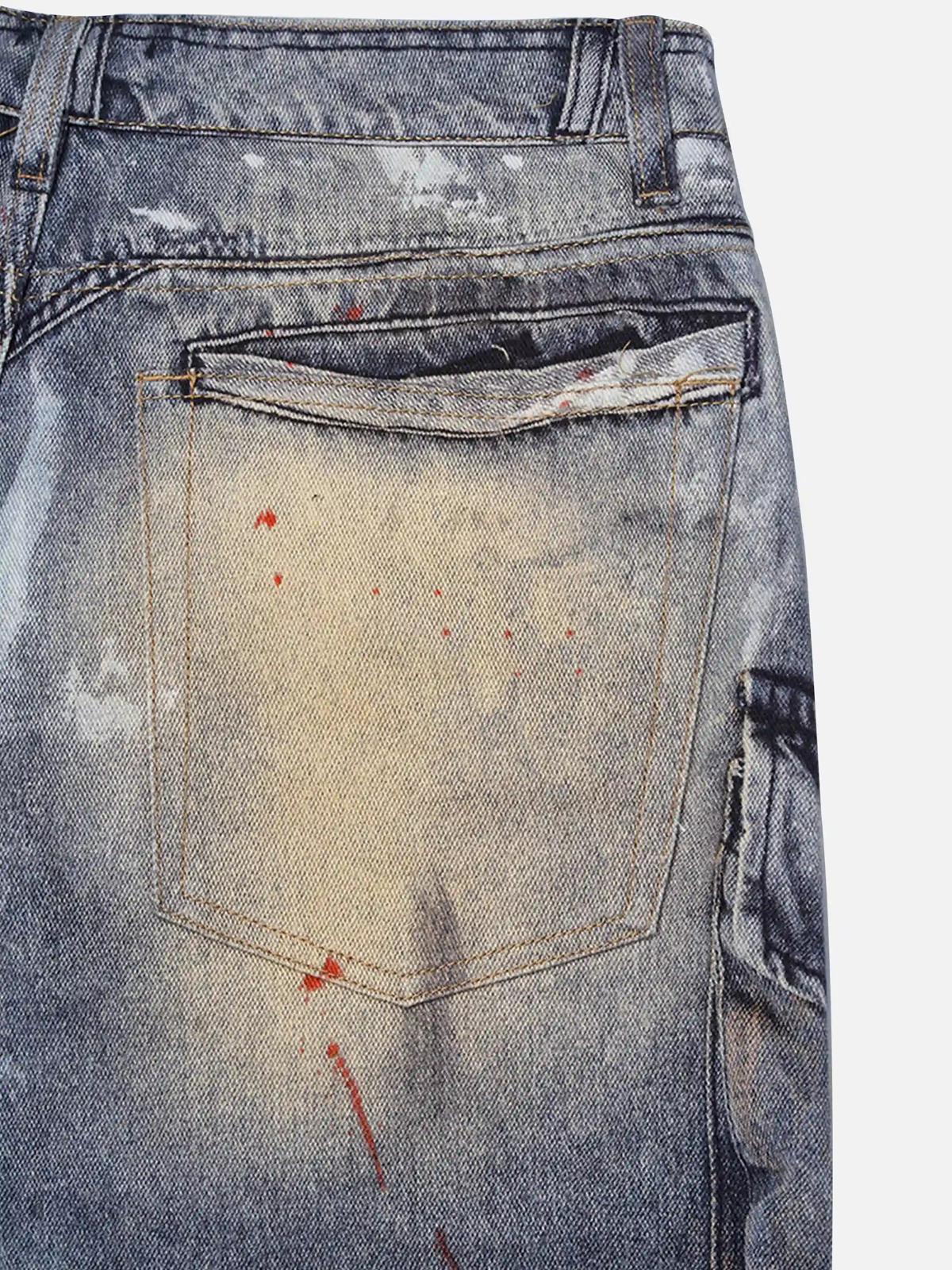 Multi-Pocket Dirty Overalls Jeans