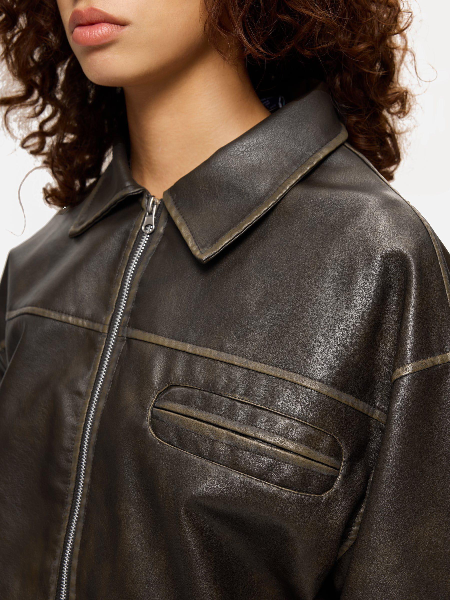 Multi Pocket Faux Leather Cropped Jacket