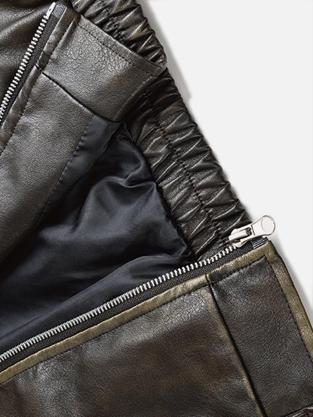 Multi Pocket Faux Leather Cropped Jacket