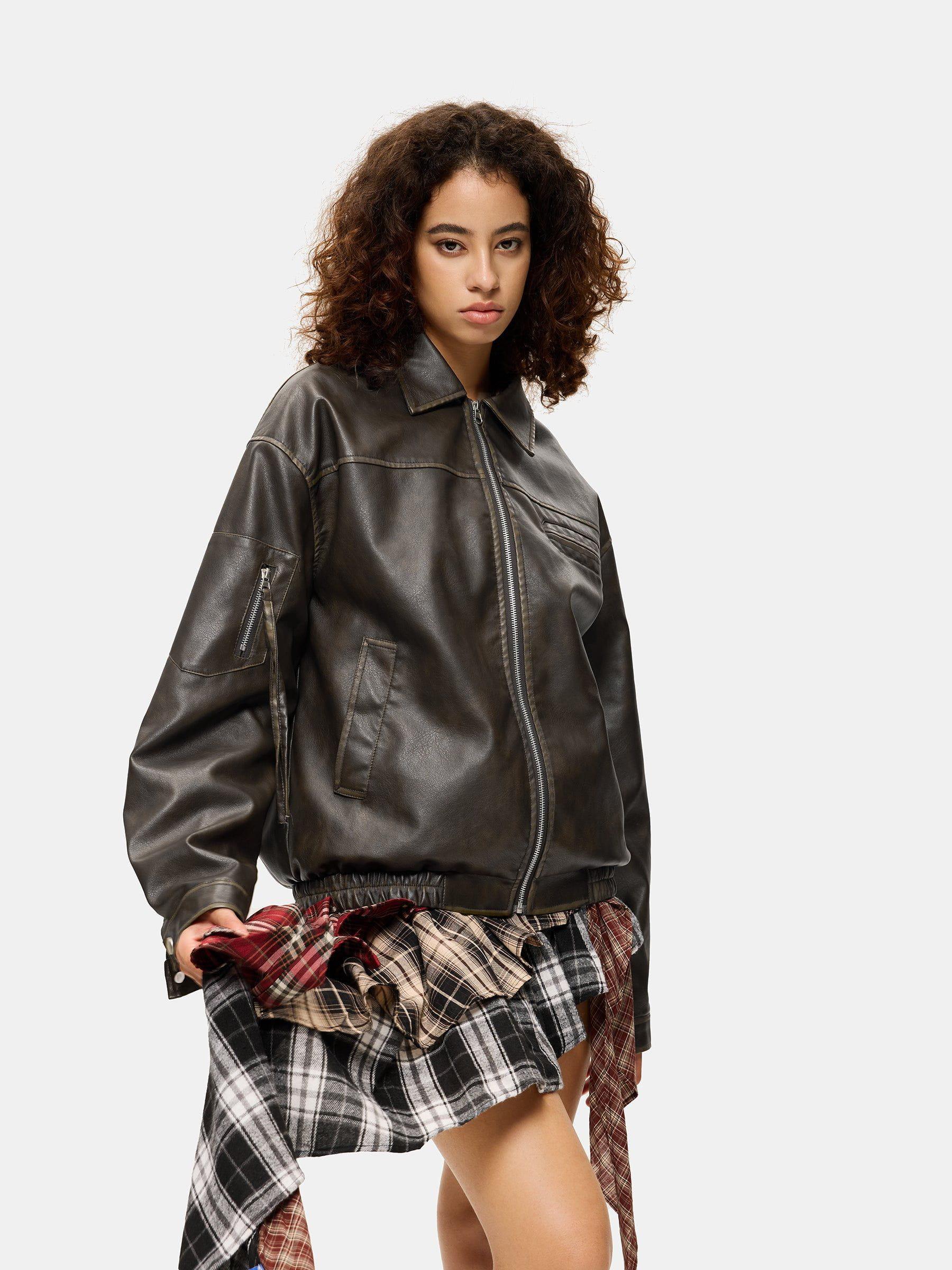 Multi Pocket Faux Leather Cropped Jacket