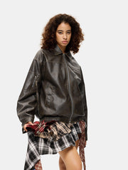 Multi Pocket Faux Leather Cropped Jacket
