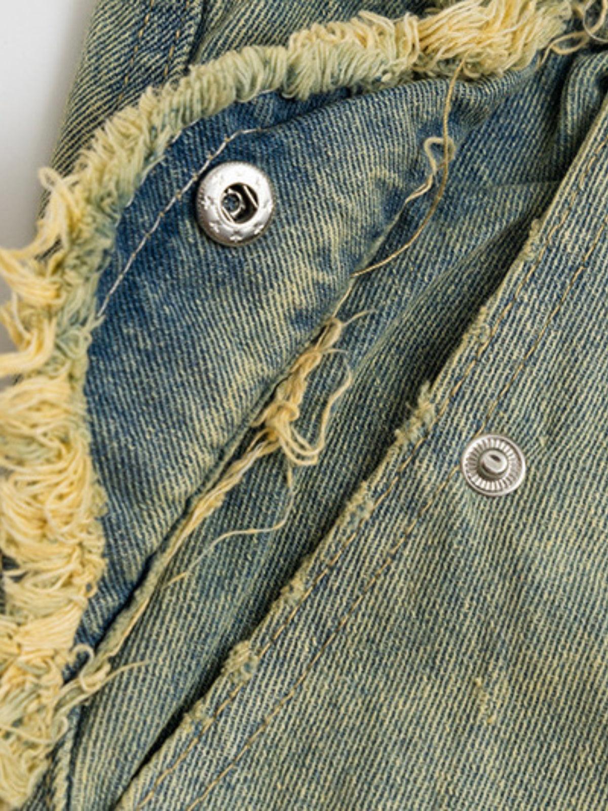 Multi Pocket Fringe Washed Jeans