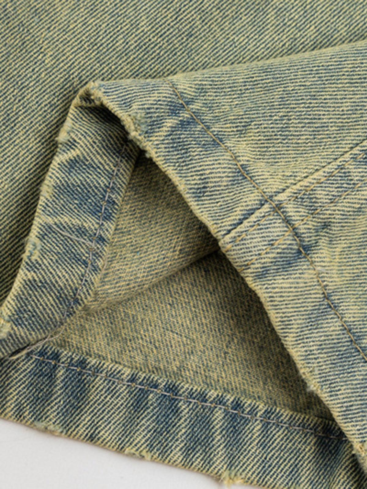 Multi Pocket Fringe Washed Jeans