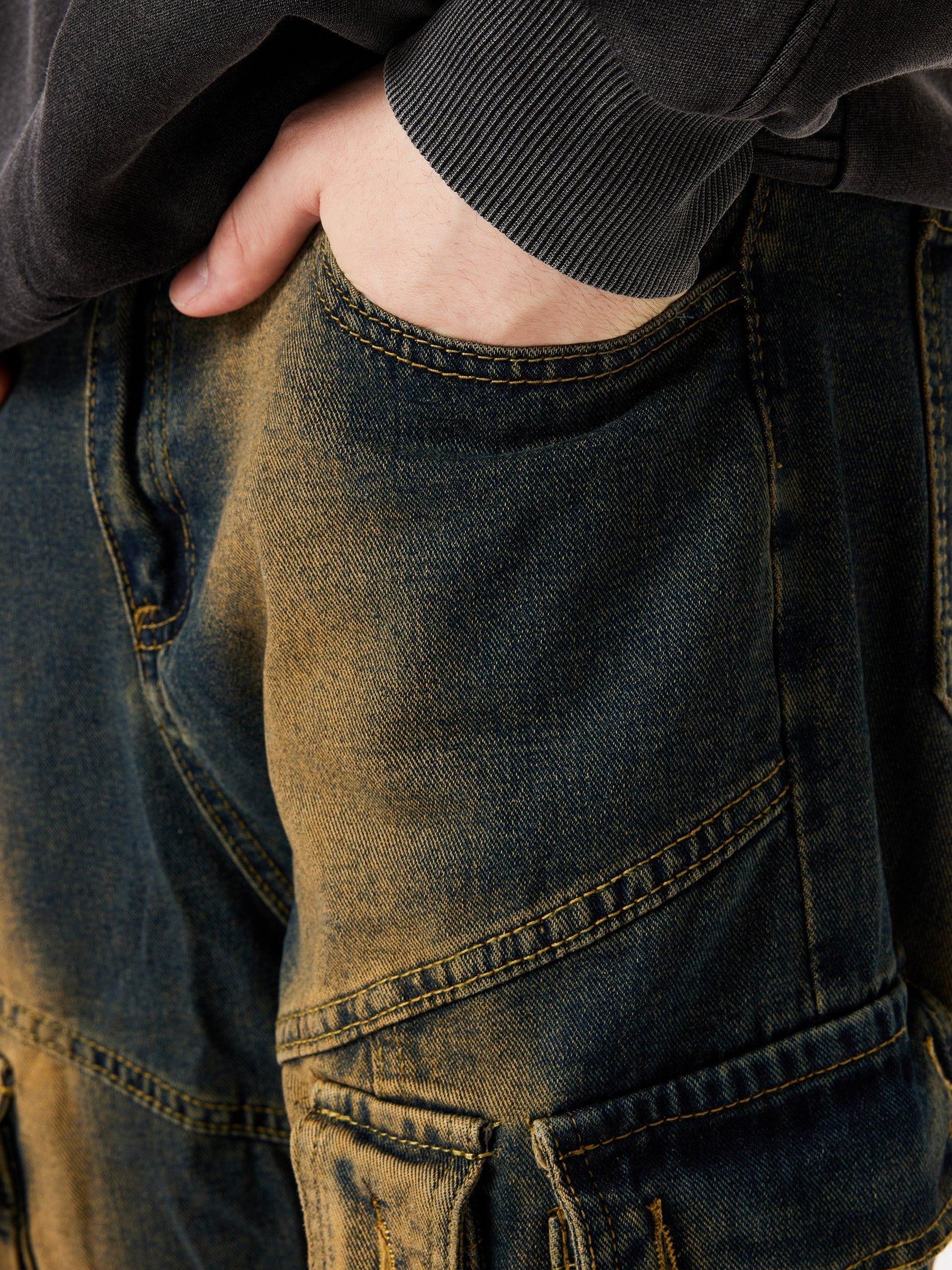 Multi Pocket Washed Cargo Jeans