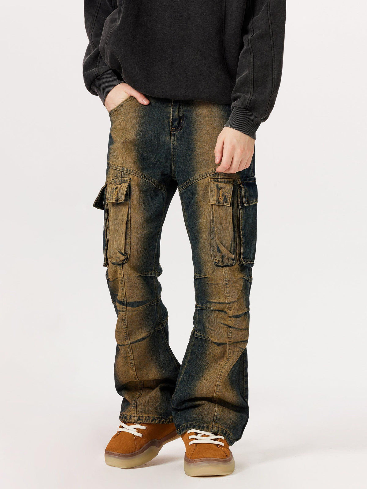 Multi Pocket Washed Cargo Jeans