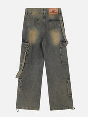 Multi Pocket Washed Loose Jeans