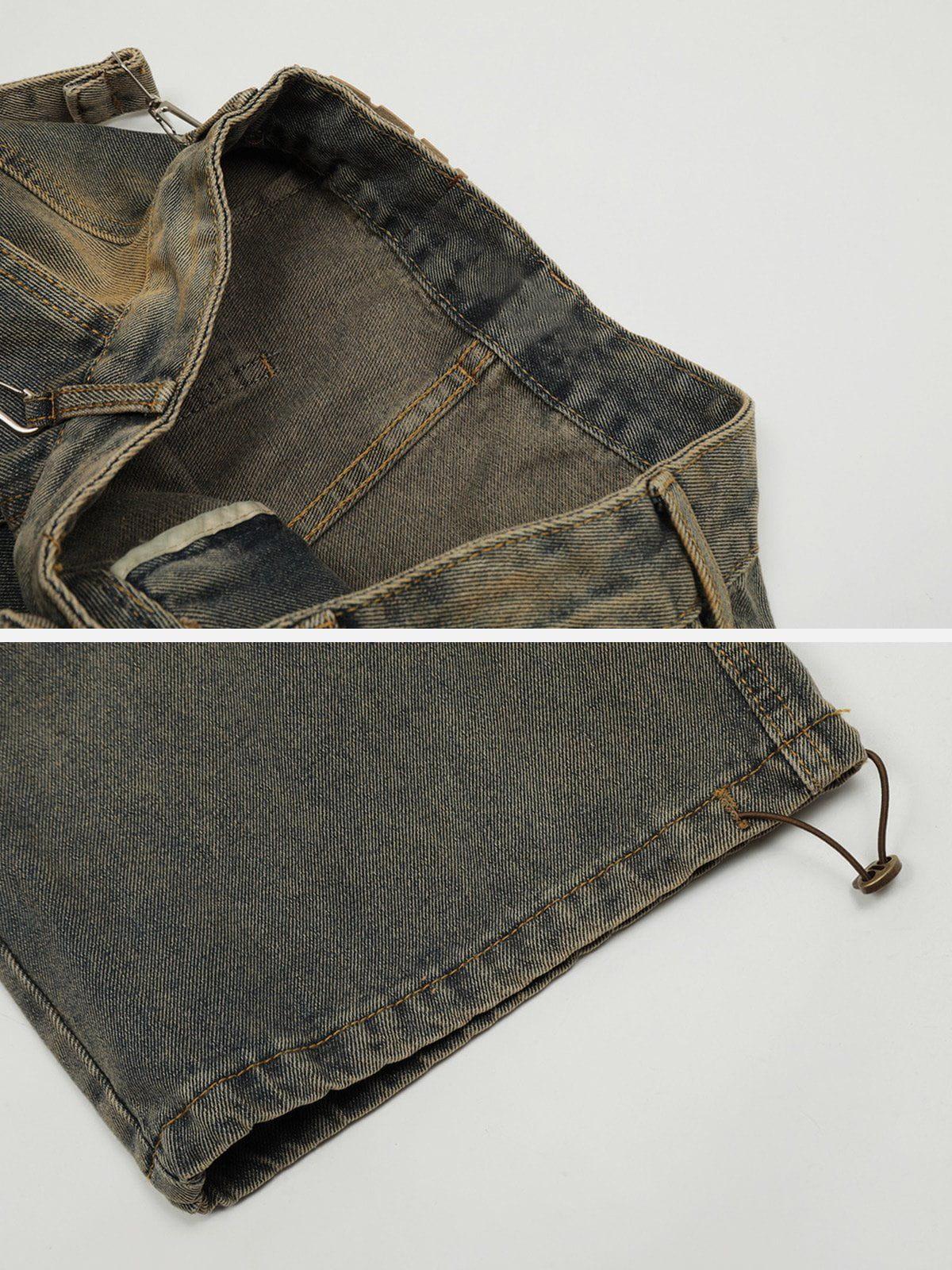 Multi Pocket Washed Loose Jeans