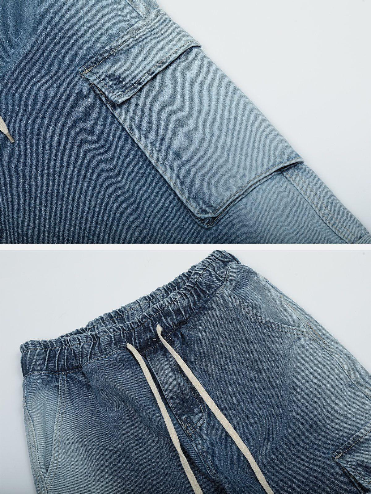 Multi-Pocket Water-Washed Jeans