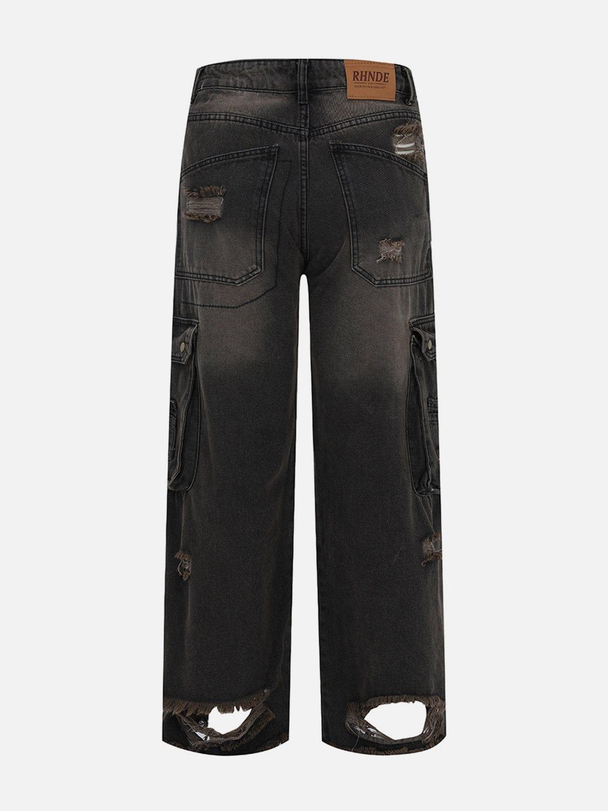 Multiple Pockets Ripped Jeans