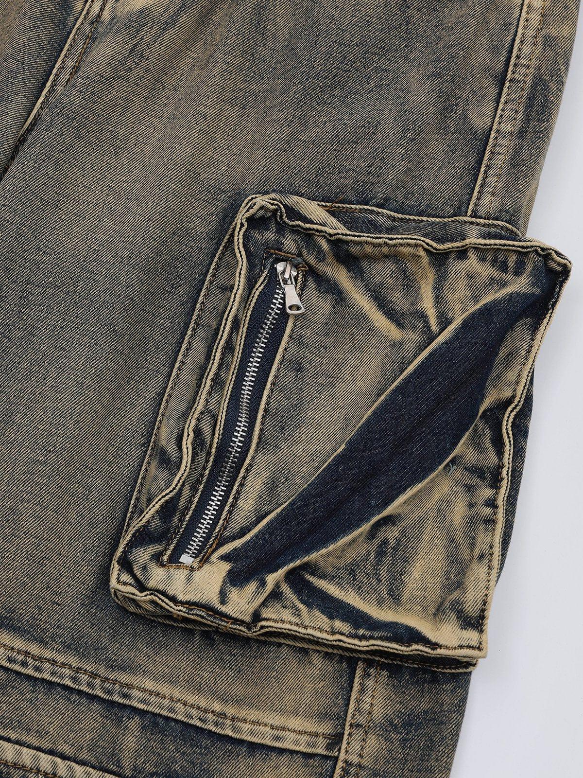 Multiple Pockets Washed Jeans