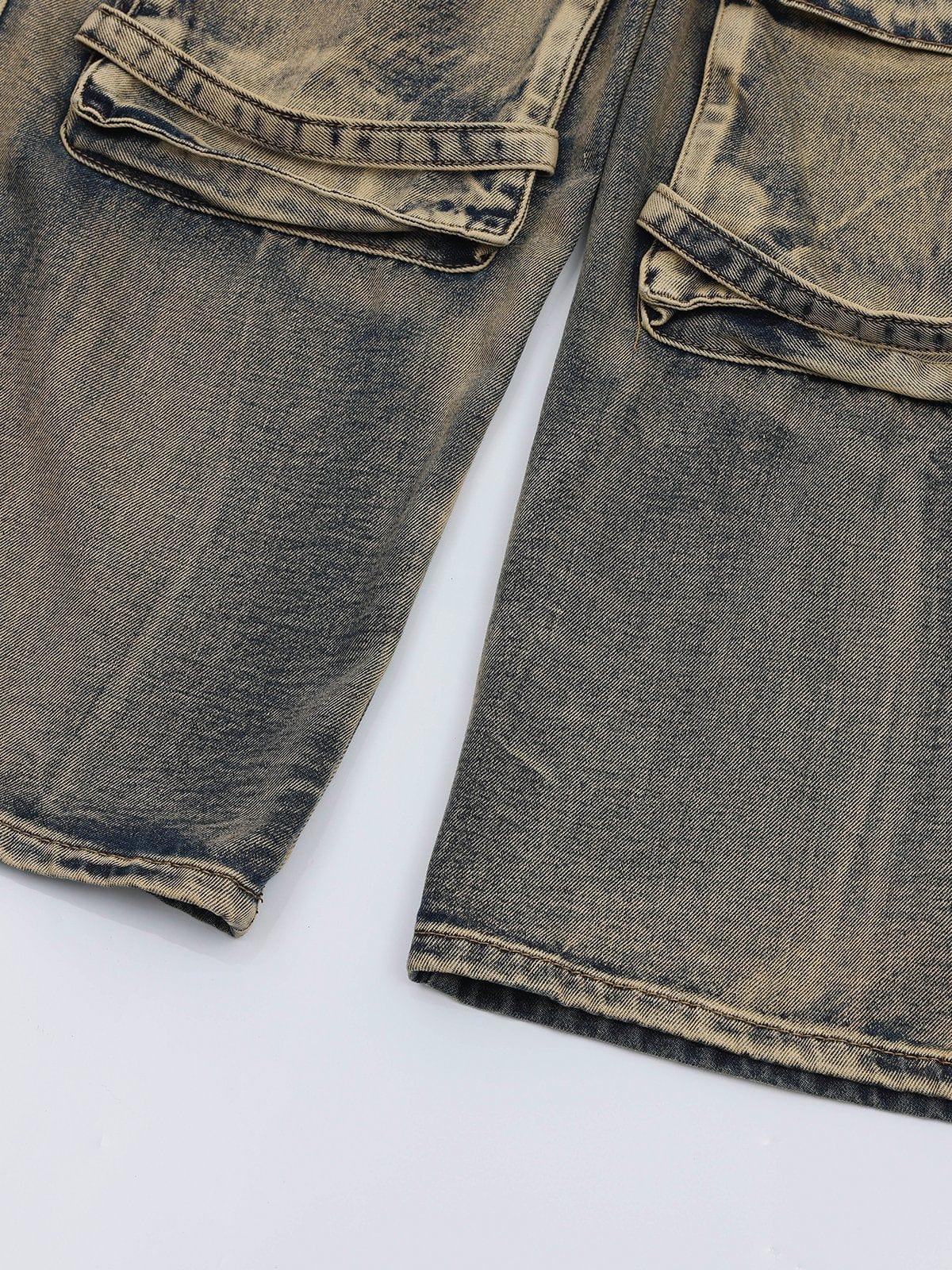 Multiple Pockets Washed Jeans