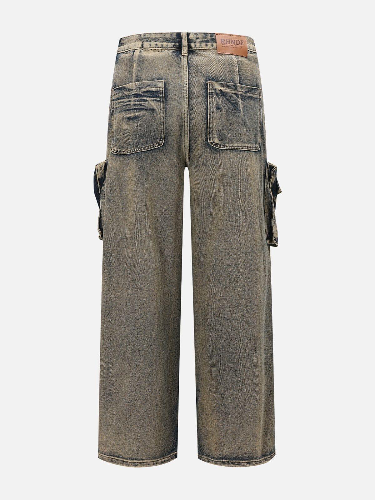 Multiple Pockets Washed Jeans