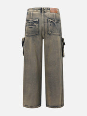 Multiple Pockets Washed Jeans