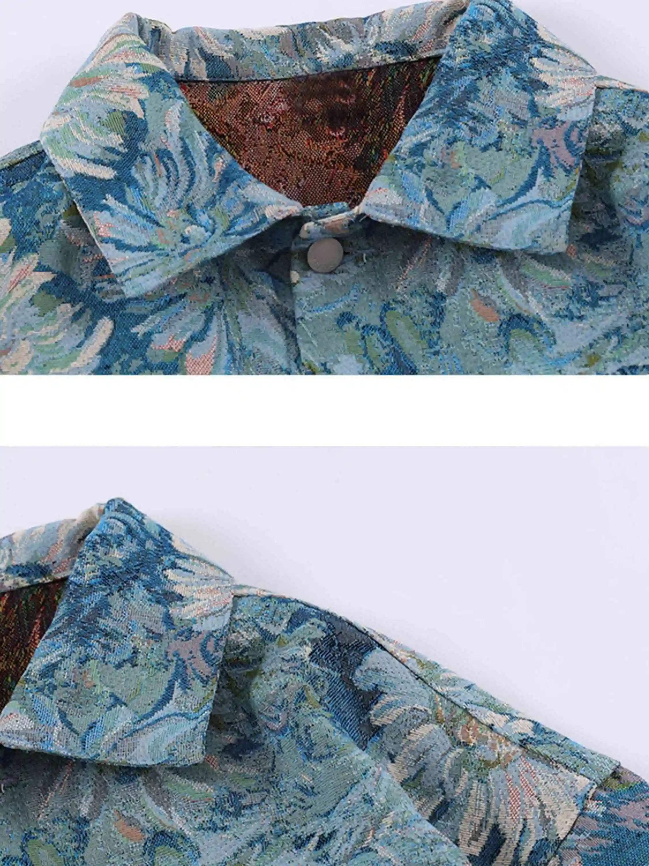 Oil Painting Jacquard Flower Denim Jacket