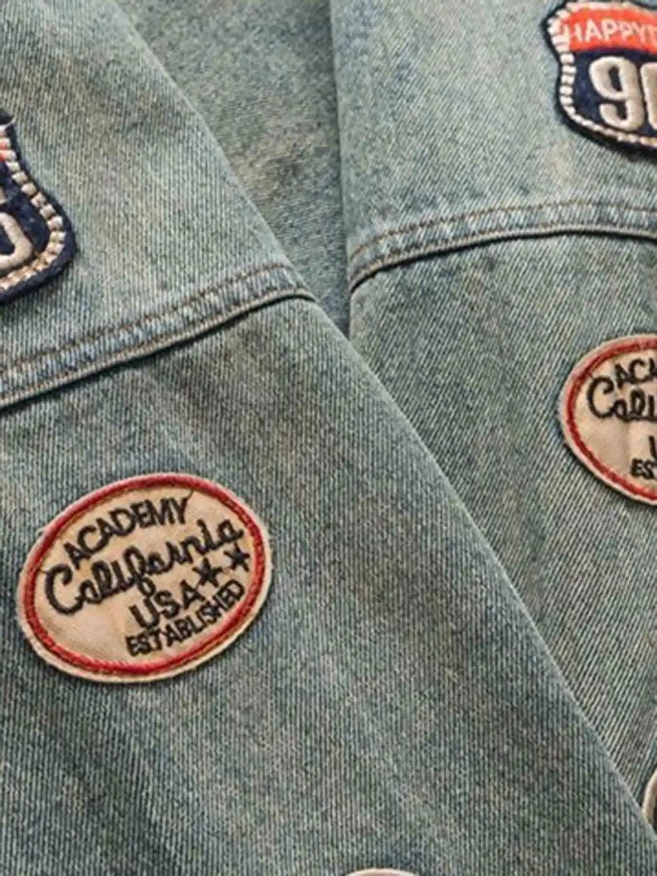 Oversized Hip-Hop Embroidered Patch Denim Jacket
