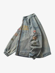 Oversized Hip-Hop Embroidered Patch Denim Jacket