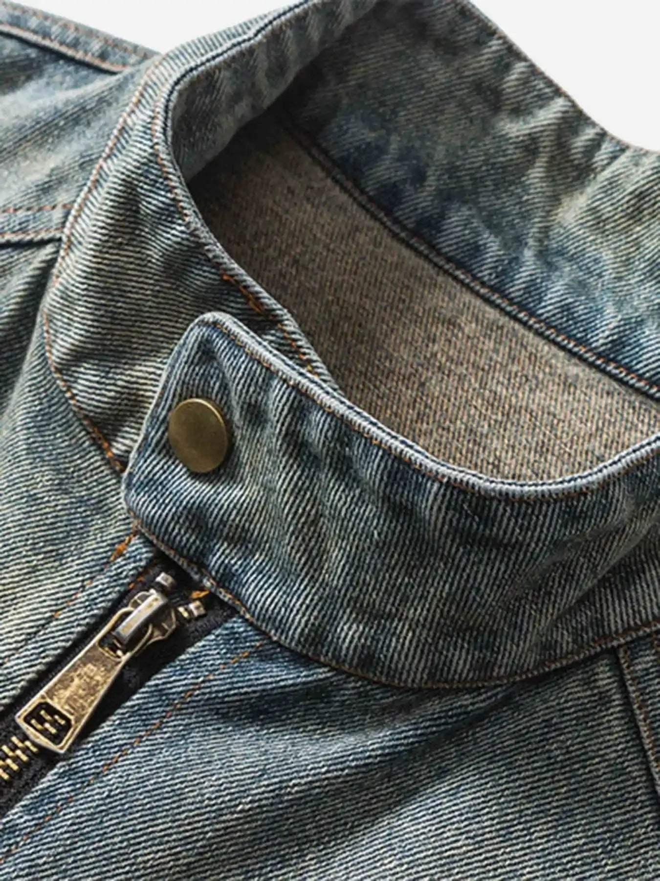 Oversized Hip-Hop Embroidered Patch Denim Jacket