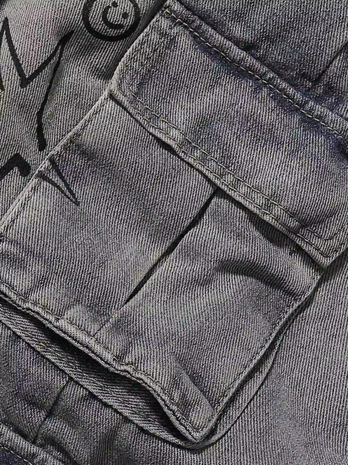 Painted Washed Multi-Pocket Cargo Jeans