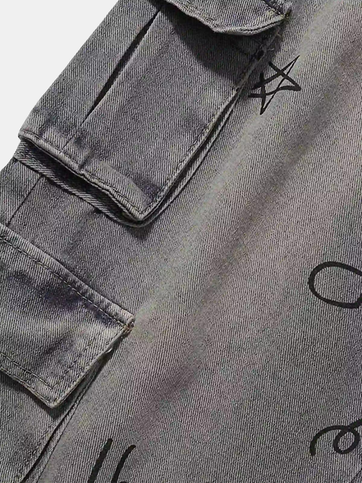 Painted Washed Multi-Pocket Cargo Jeans