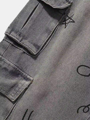 Painted Washed Multi-Pocket Cargo Jeans