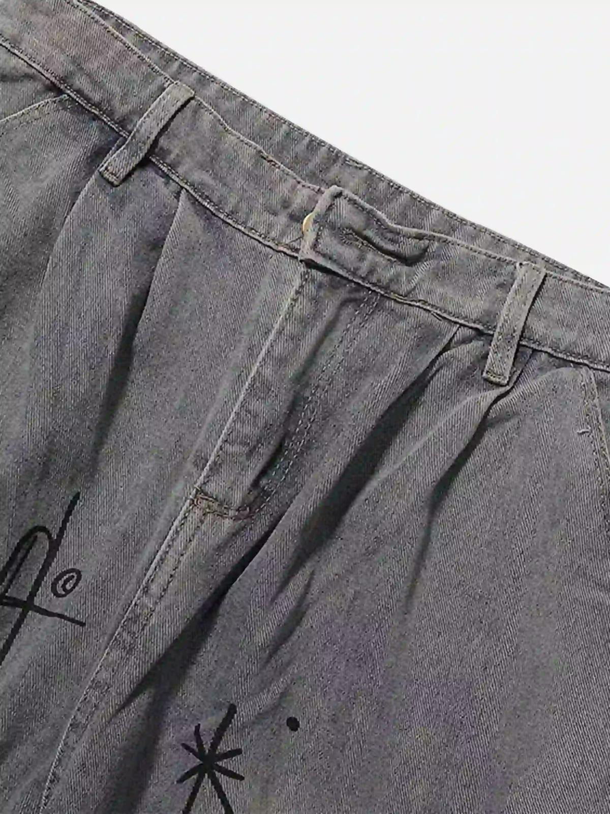 Painted Washed Multi-Pocket Cargo Jeans