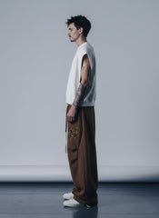 Retro Double-Waist Leopard Patch Barrel Pants