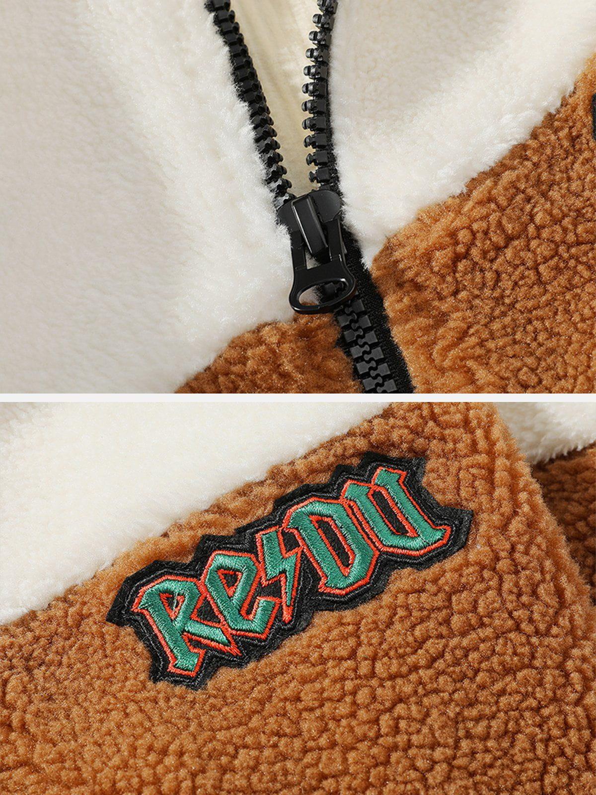 Patchwork Contrast Sherpa Winter Coat