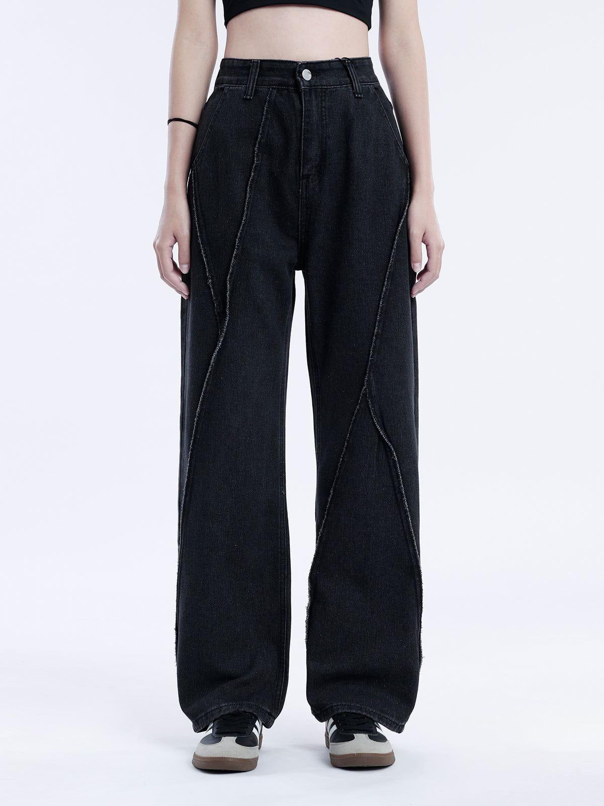 Patchwork Folds Loose Jeans