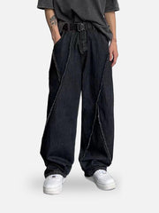 Patchwork Folds Loose Jeans