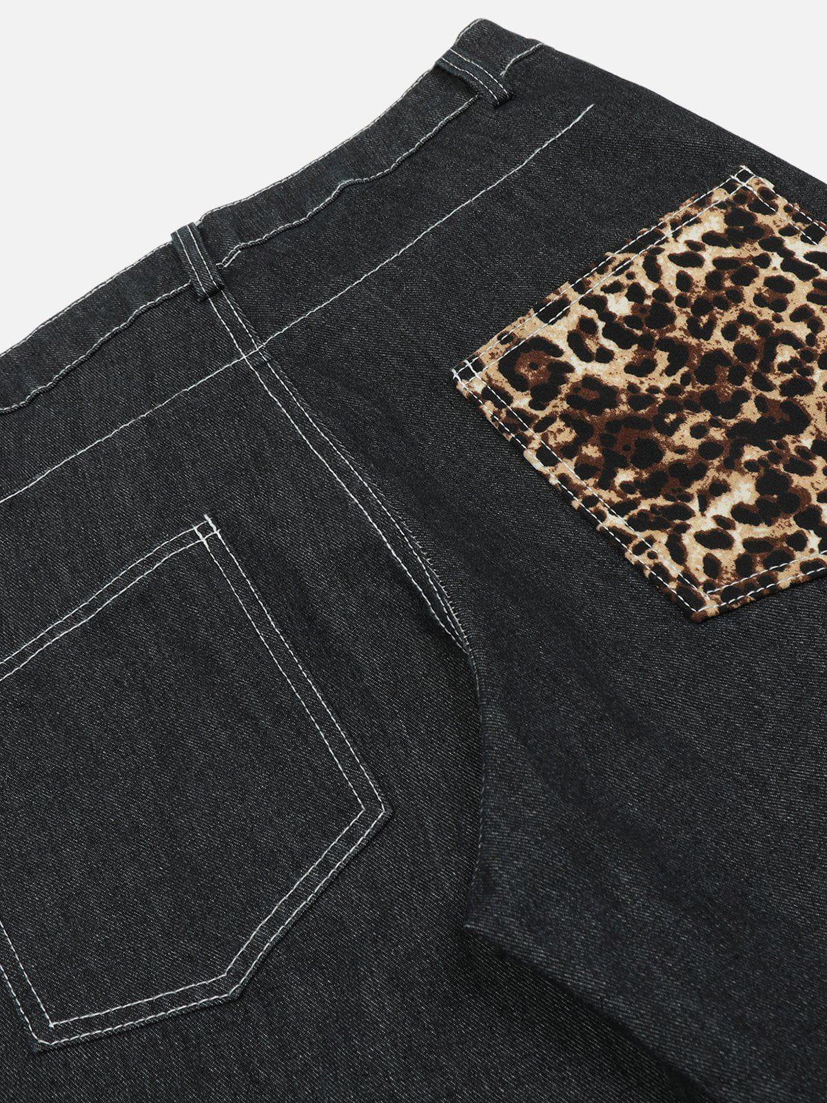 Patchwork Leopard Print Jeans