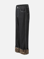 Patchwork Leopard Print Jeans