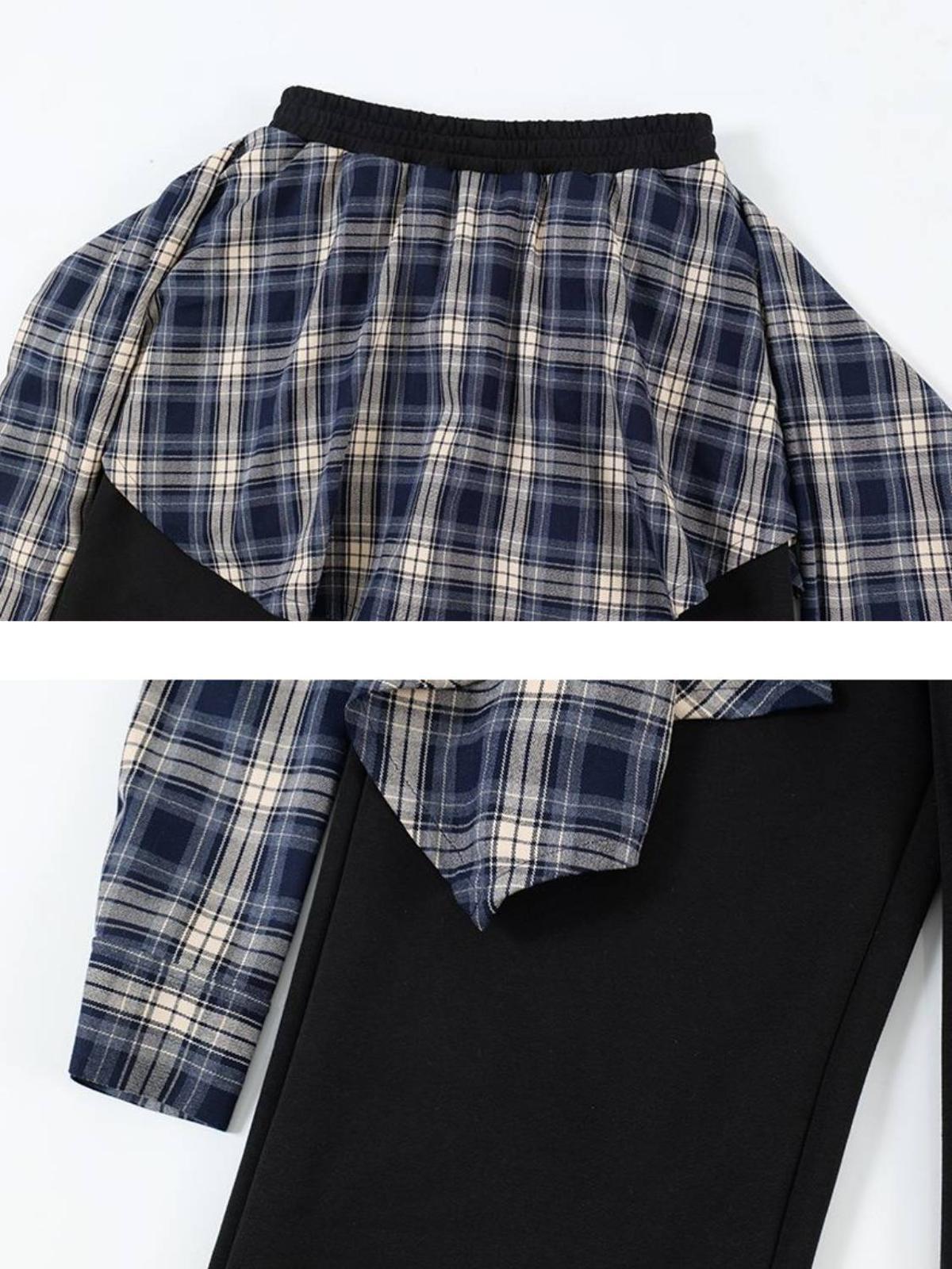 Patchwork Plaid Fake Two-Piece Sweatpants