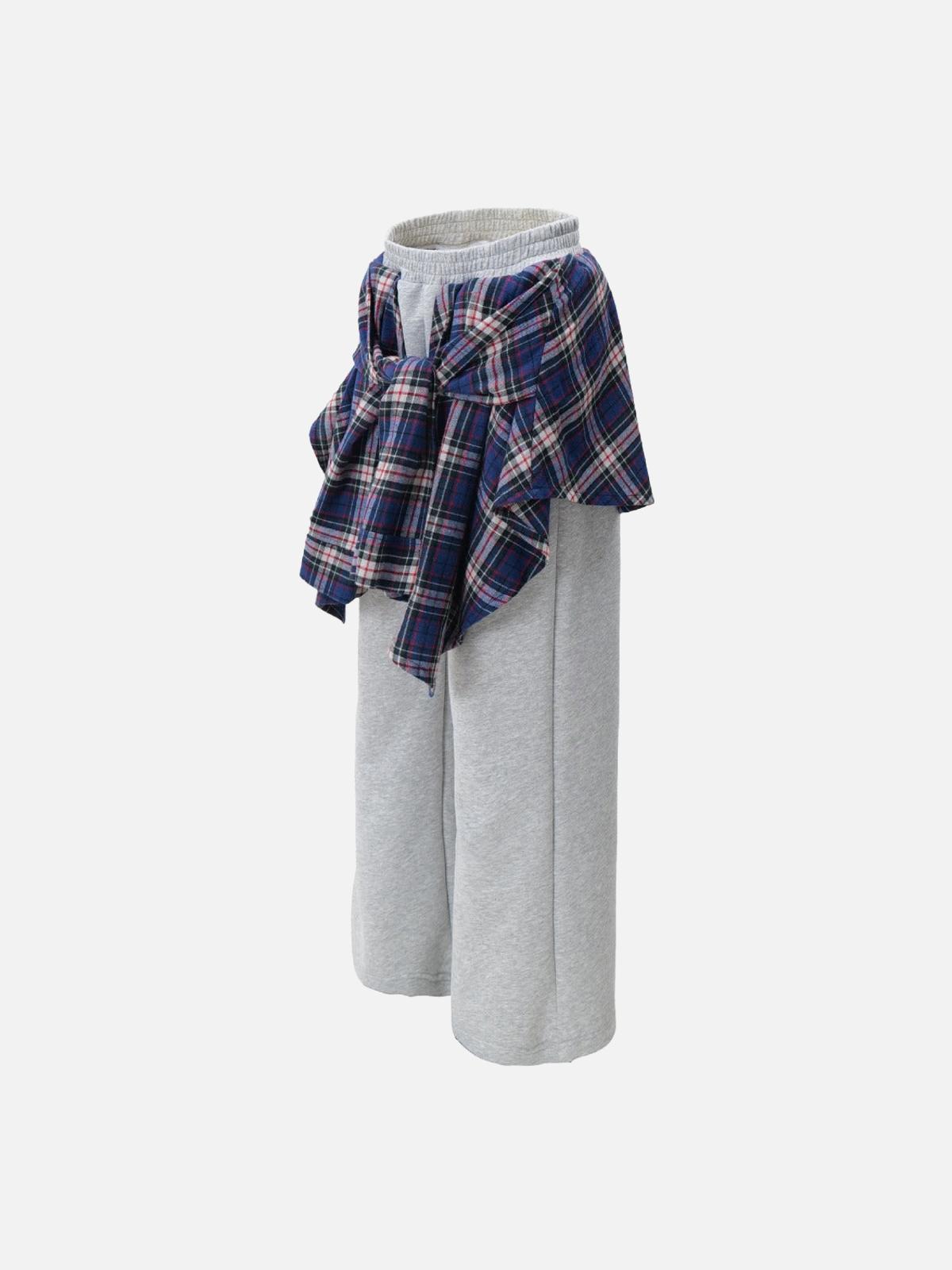 Patchwork Plaid Fake Two-Piece Sweatpants
