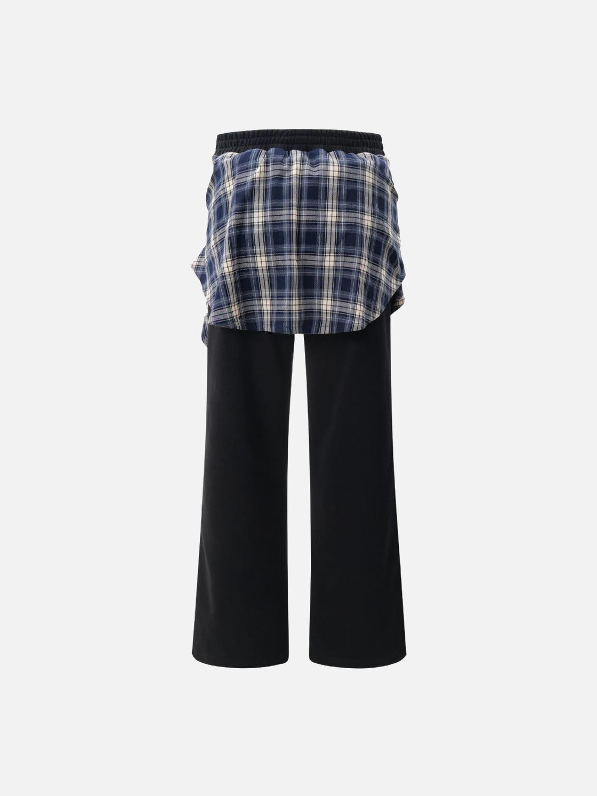Patchwork Plaid Fake Two-Piece Sweatpants