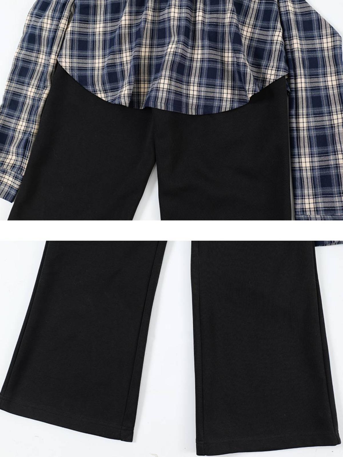 Patchwork Plaid Fake Two-Piece Sweatpants
